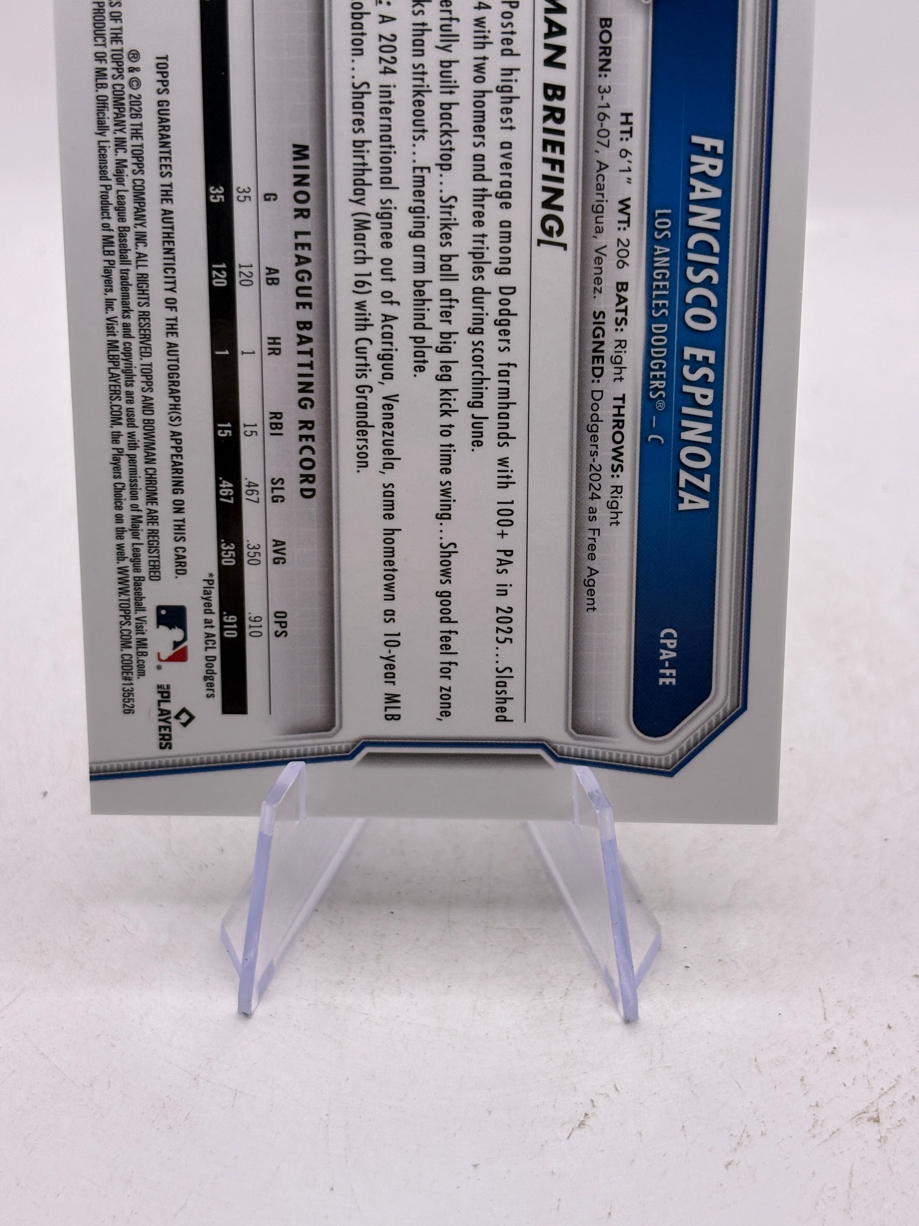 2026 Topps Bowman Chrome Francisco Espinoza 1st Bowman Auto #CPA-FE Dodgers